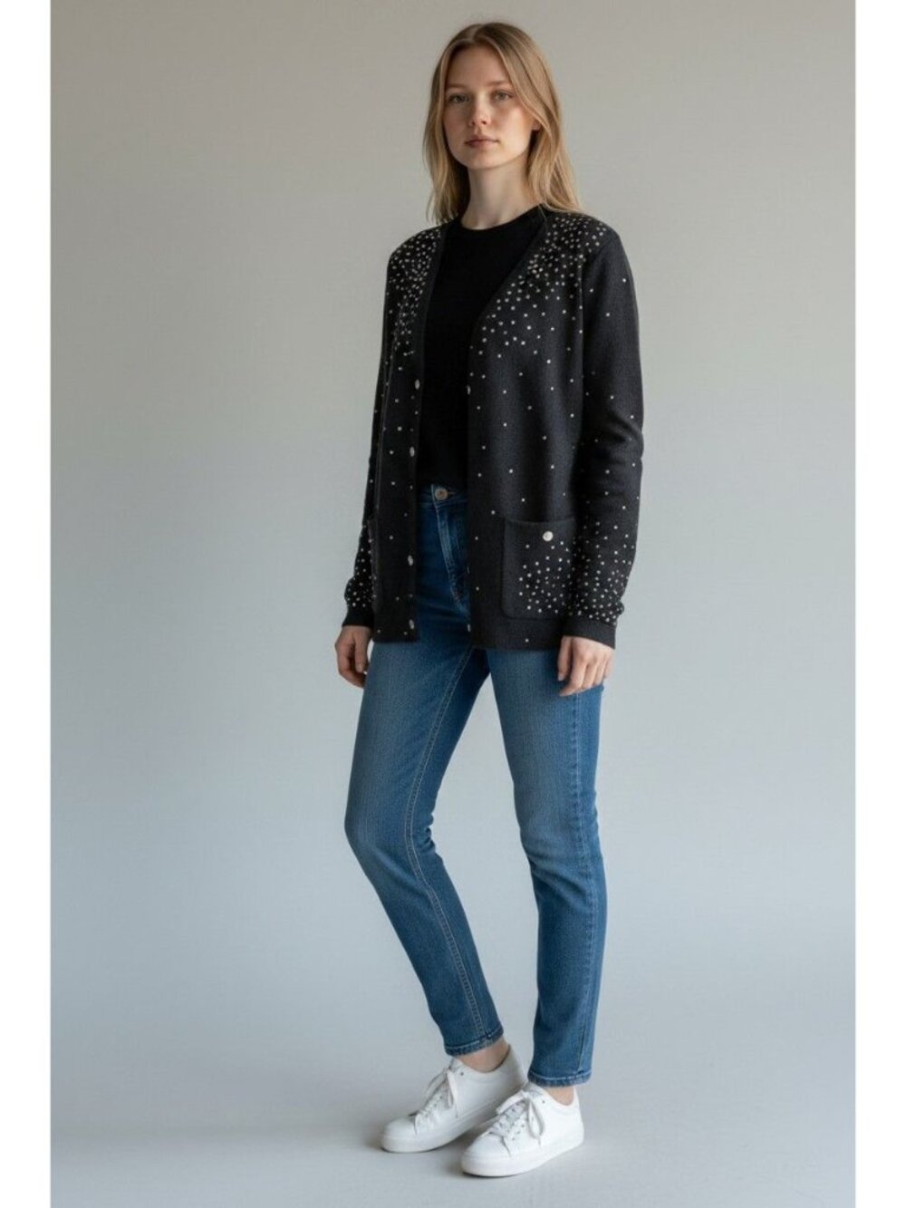 Elie Tahari Women's Charcoal Cardigan with Rhinestone Detail Size Large New NWT - Picture 3 of 4